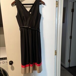 Calvin Klein Black and Pink A-line Knee-length Sleeveless Cocktail Dress
